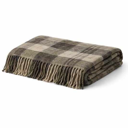 Alpaca Plaid Throw Blanket – Sage Green & Charcoal | 60 x 70