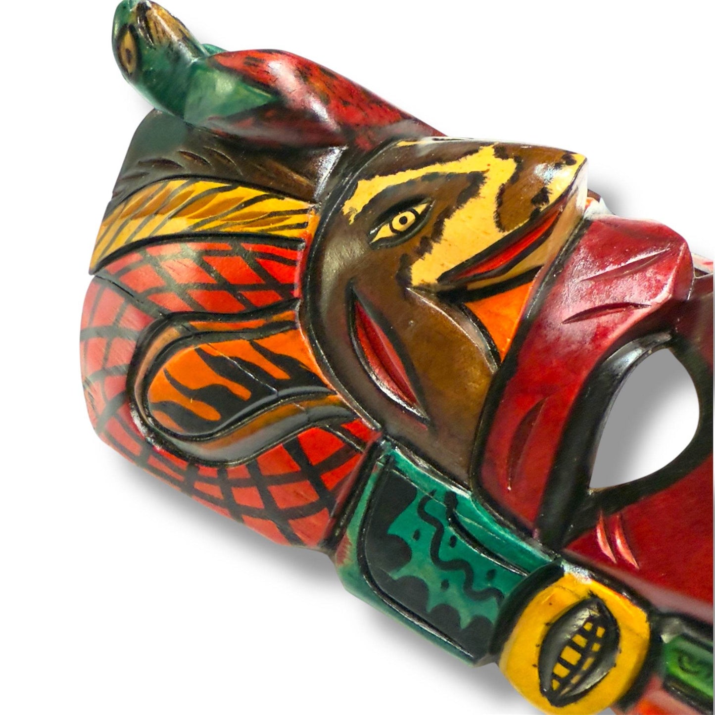 Guatemalan Quetzal-Frog Headdress Mask from Chichicastenango - From The Andes