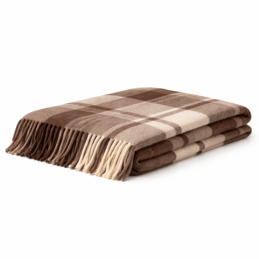 Alpaca Plaid Throw Blanket – Chocolate Brown & Cream | 60 x 70 - From The Andes