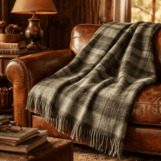 Alpaca Plaid Throw Blanket – Sage Green & Charcoal | 60 x 70 - From The Andes