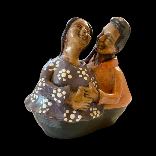Authentic Chulucanas Couple Sculpture (Purple) - From The Andes
