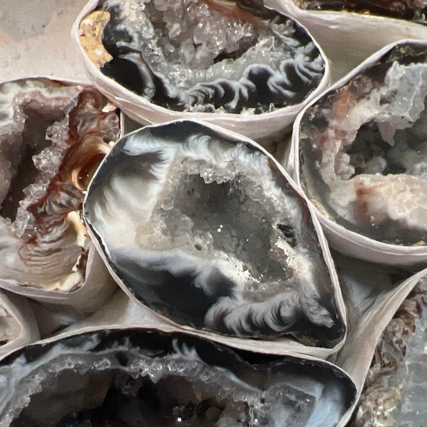 Brazilian Oco Geode Halves – Set of 3 Collector Specimens - From The Andes