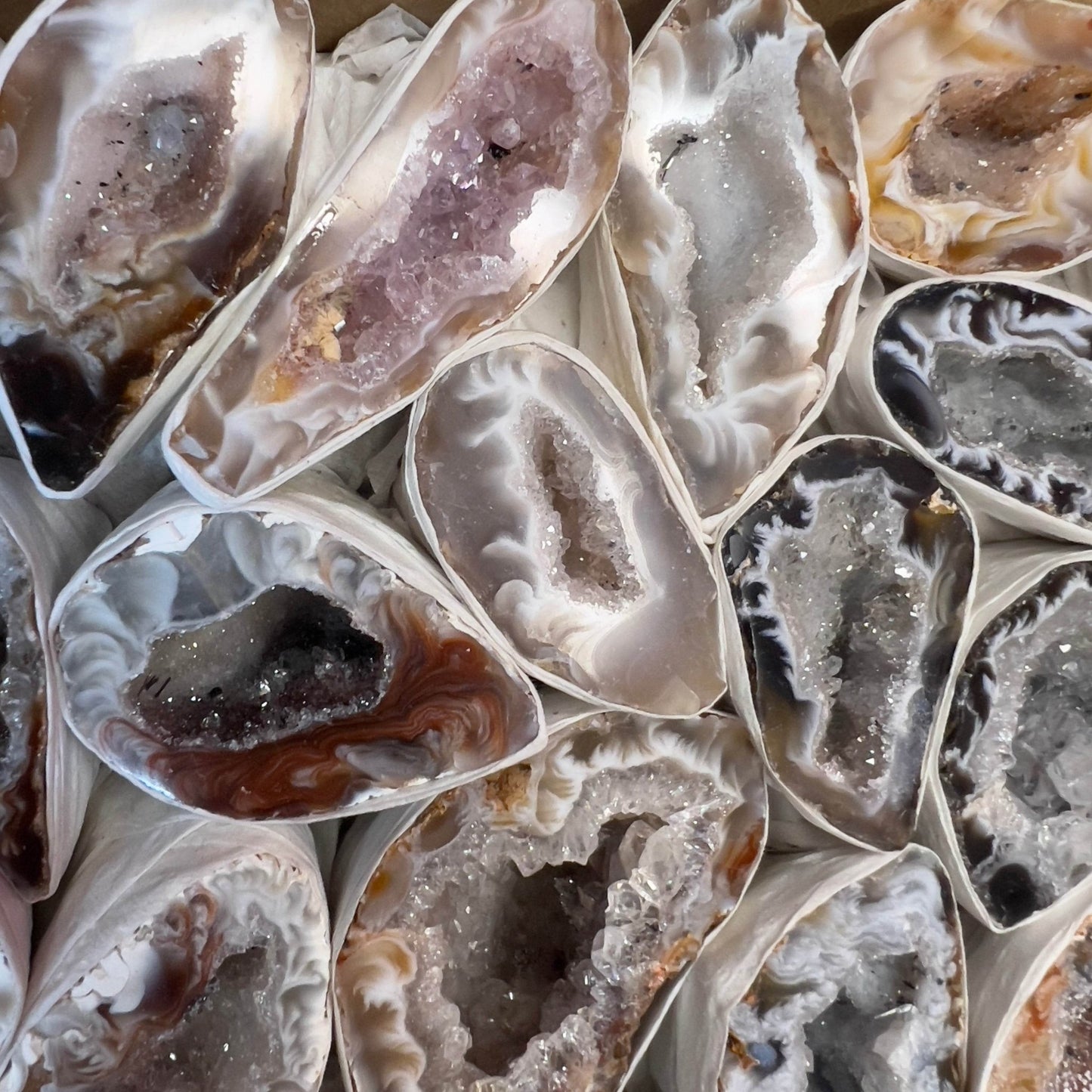 Brazilian Oco Geode Halves – Set of 3 Collector Specimens - From The Andes