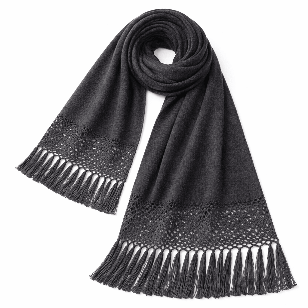 Graphite Peruvian Alpaca Shawl with Crochet Lace Fringe - From The Andes