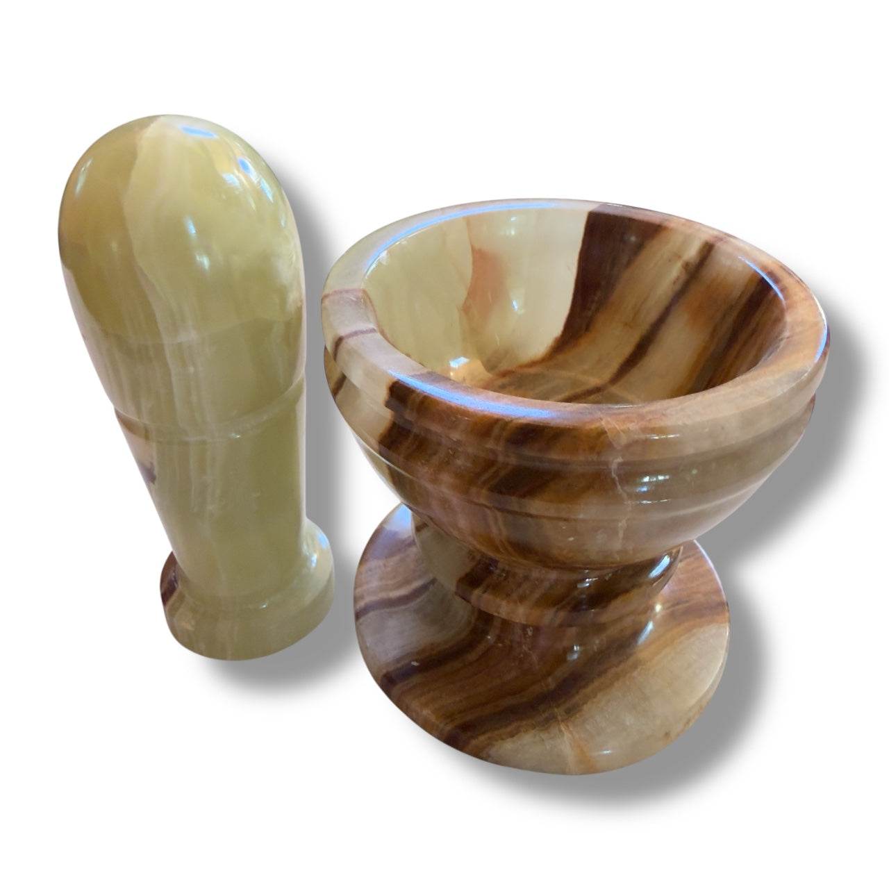 Green Banded Calcite Mortar & Pestle | Pakistan - From The Andes