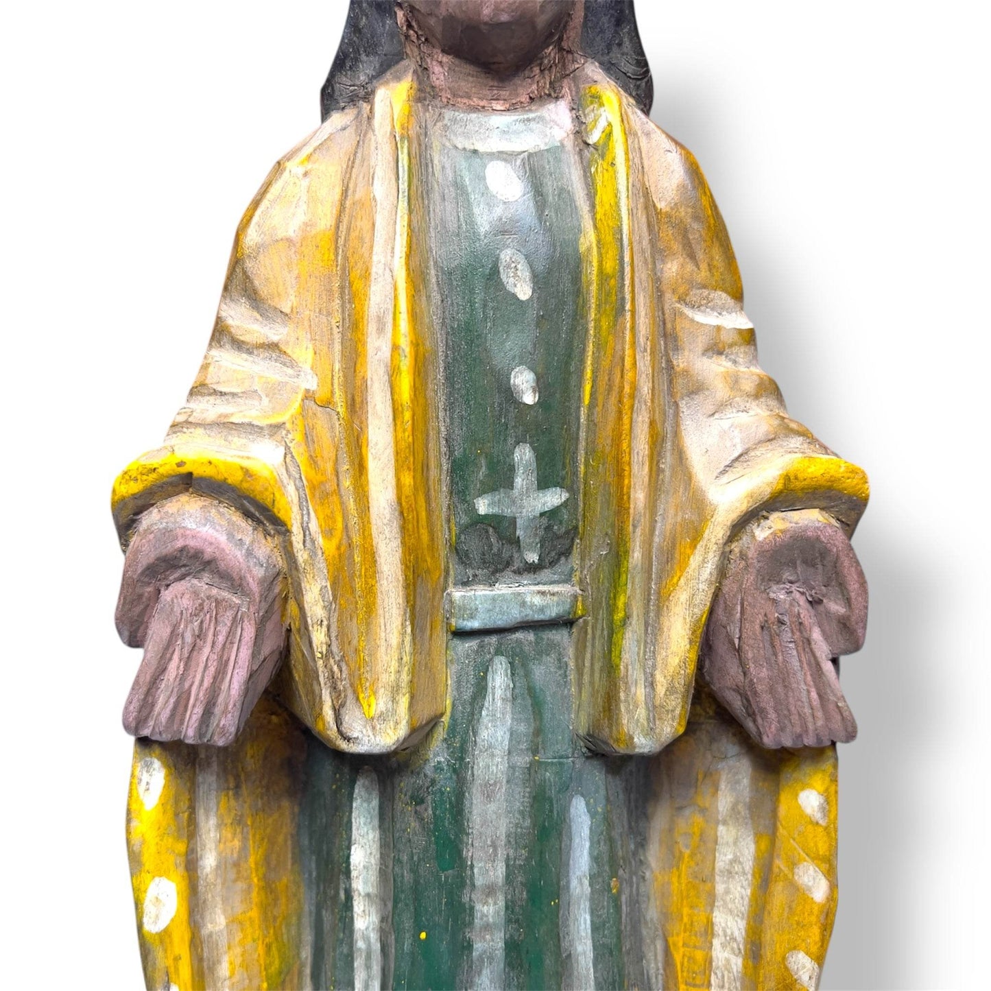 Guatemalan Virgin Mary Santo – Hand - Carved Folk Art - From The Andes