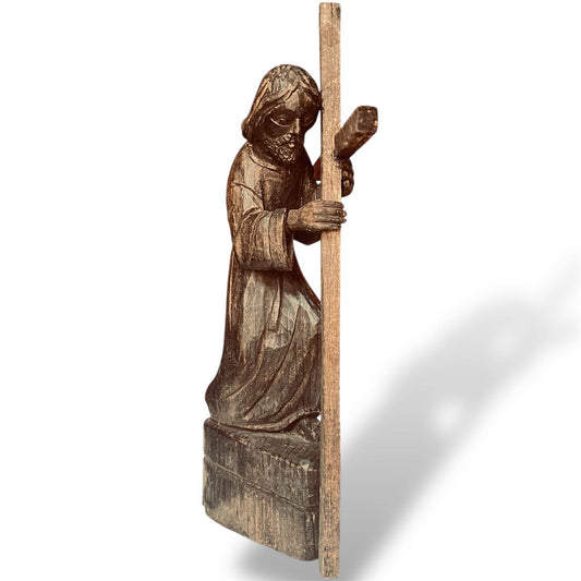 Guatemalan Wooden Procession Figure – Hand - Carved Folk Sculpture - From The Andes