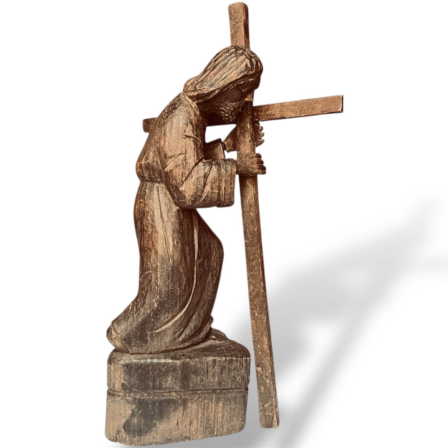 Guatemalan Wooden Procession Figure – Hand - Carved Folk Sculpture - From The Andes