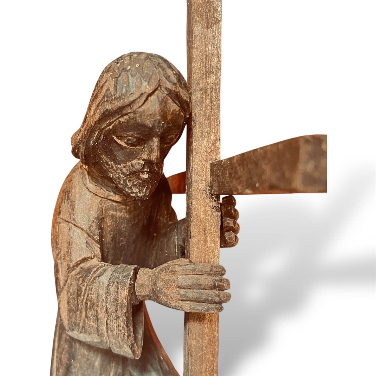 Guatemalan Wooden Procession Figure – Hand - Carved Folk Sculpture - From The Andes