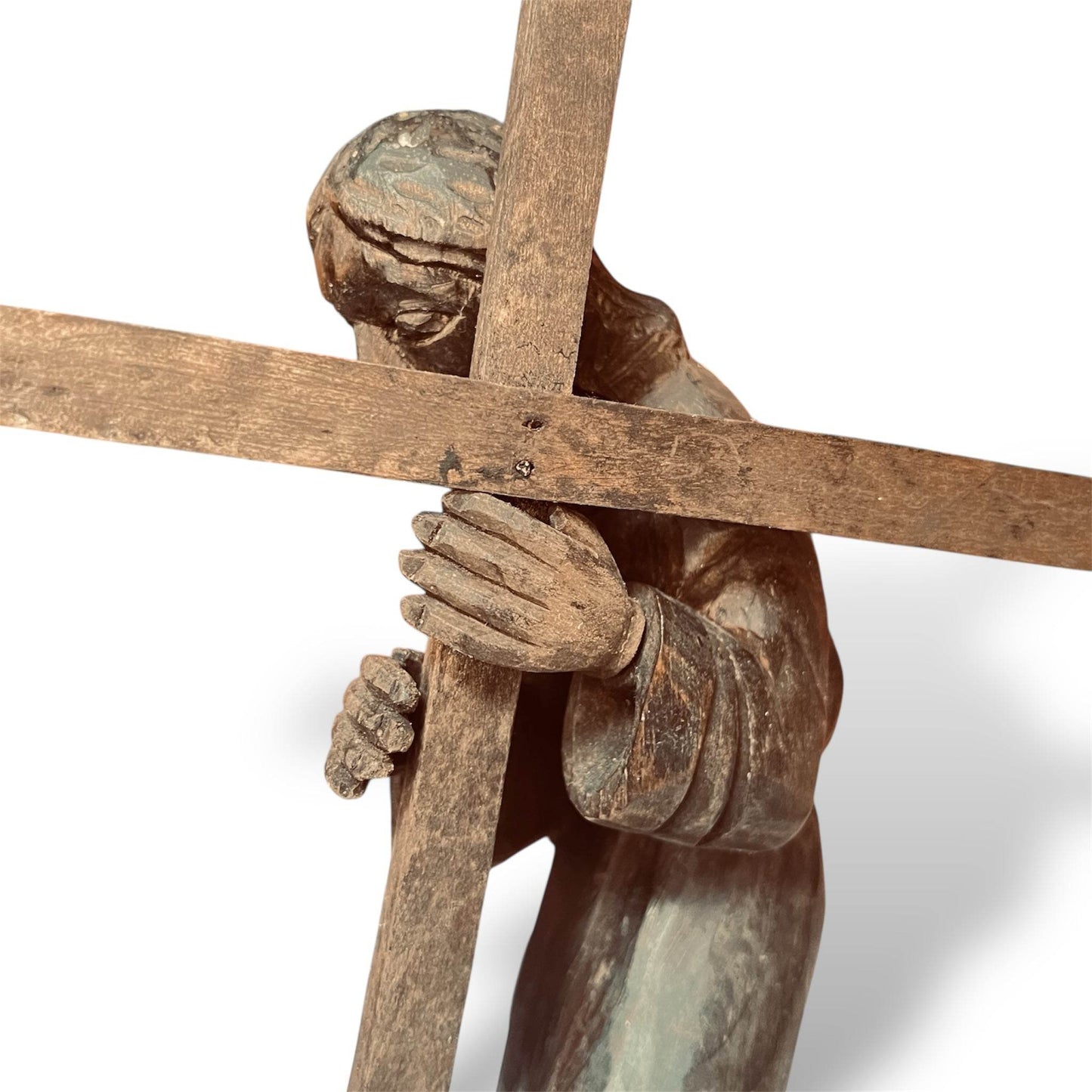 Guatemalan Wooden Procession Figure – Hand - Carved Folk Sculpture - From The Andes