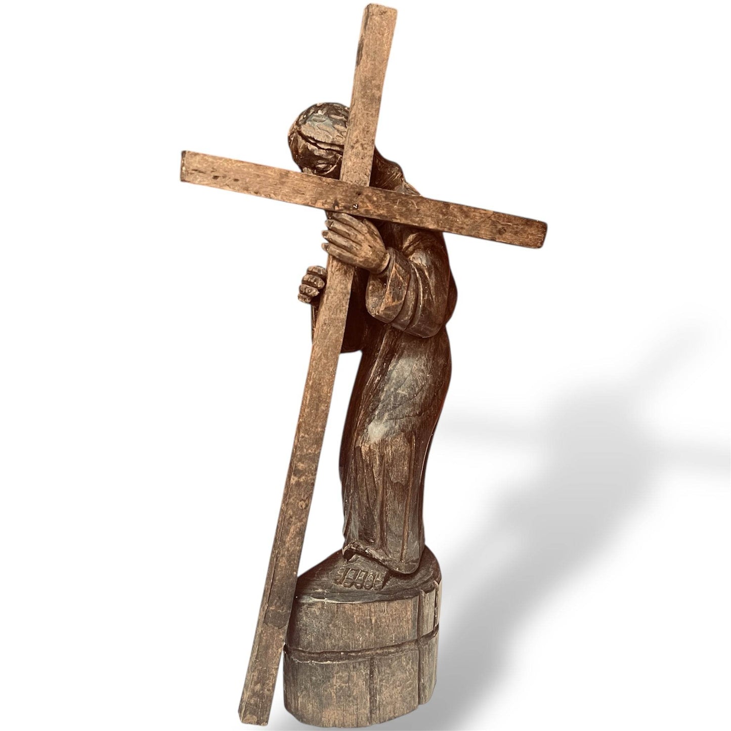 Guatemalan Wooden Procession Figure – Hand - Carved Folk Sculpture - From The Andes