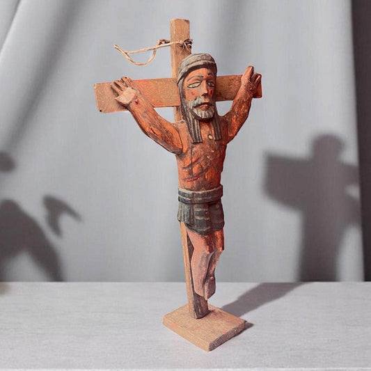 Hand - Carved Cedar wooden cross– 20” Guatemalan Folk Art Sculpture - From The Andes
