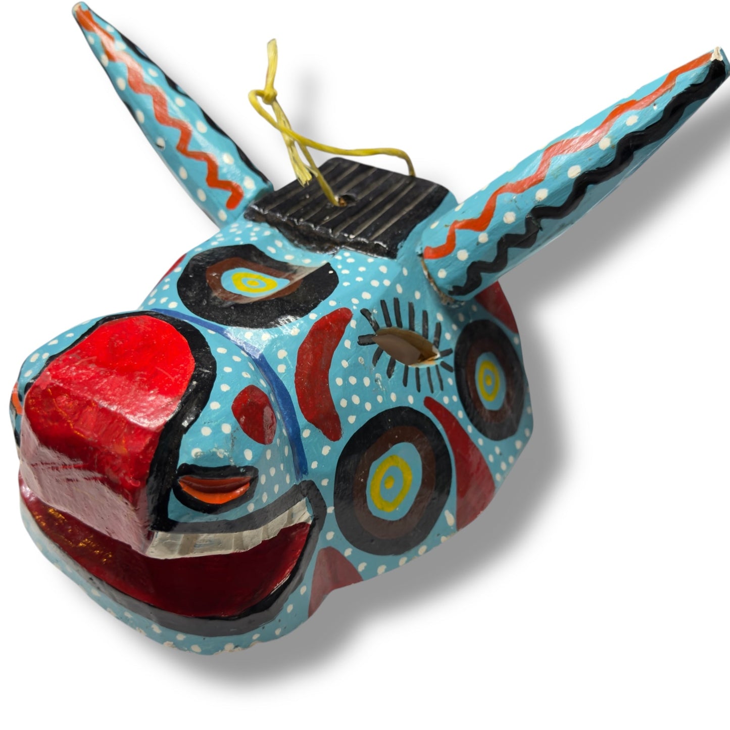 Hand - Carved Guatemalan Bull Mask | Chichicastenango Turquoise Wall Art - From The Andes