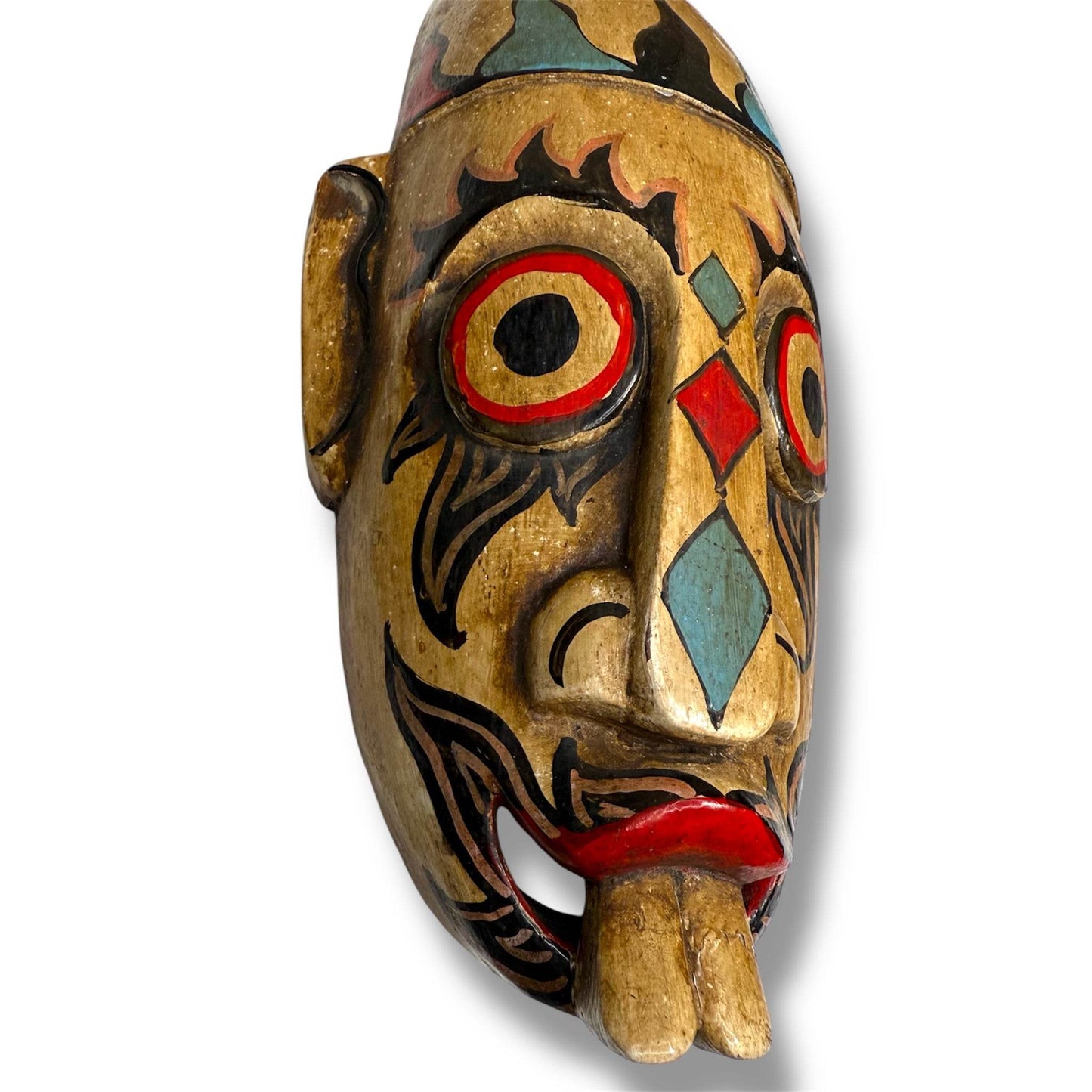 Indonesian Hand - Carved Folk Mask with Buck Teeth Motif - From The Andes