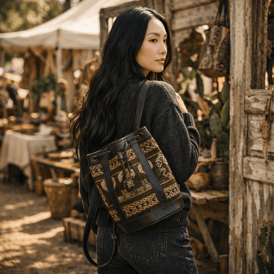 Indonesian Tenun Leather Bucket Bag - From The Andes