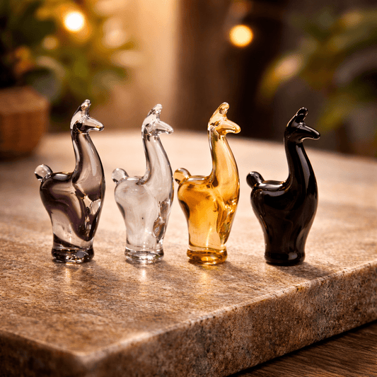 Miniature Peruvian Hand - Blown Glass Llama Figurines — Set of Four - From The Andes