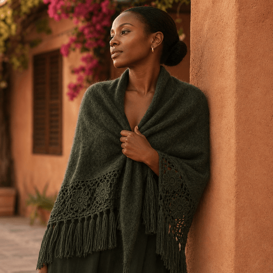 Sonoma Deep Olive Alpaca Shawl - From The Andes