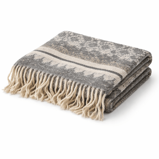 Peruvian Alpaca Throw Blanket – Charcoal Andean Stripe, 60 × 70 in with 4 in Tassels - From The Andes