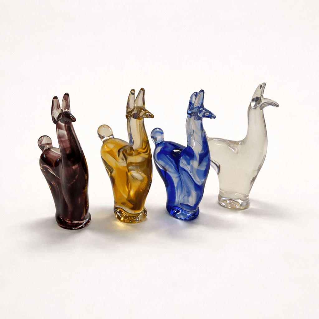 Peruvian Hand Blown Glass Llama Figurines | Colored Artisan Set of Four | Andean Decorative Sculptures - From The Andes