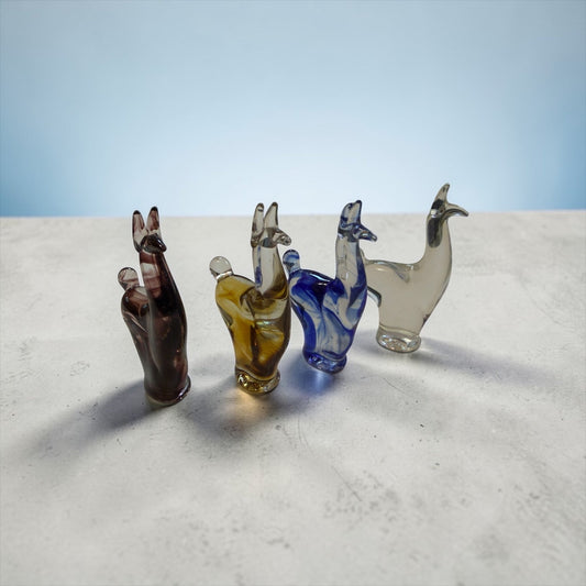 Peruvian Hand Blown Glass Llama Figurines | Colored Artisan Set of Four | Andean Decorative Sculptures - From The Andes