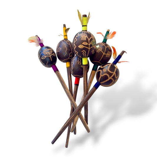 Peruvian Hand - Carved Gourd Maracas, Assorted Folk Art Rattles - From The Andes