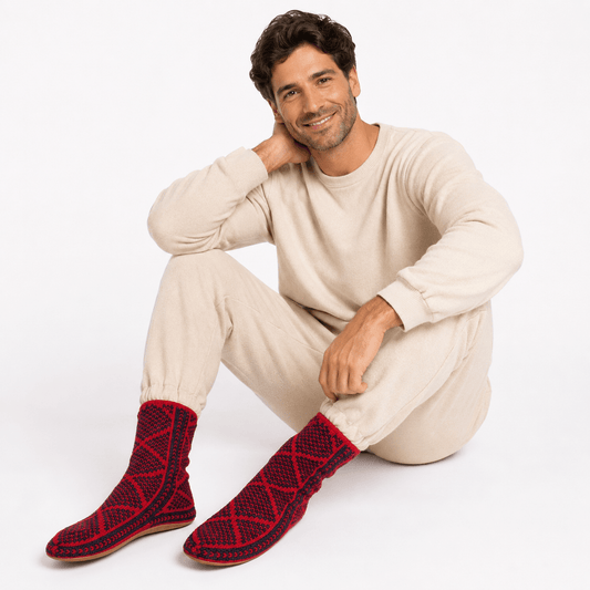 Peruvian Hand - Knit House Slipper Socks with Suede Soles, Mukluk - Style - From The Andes