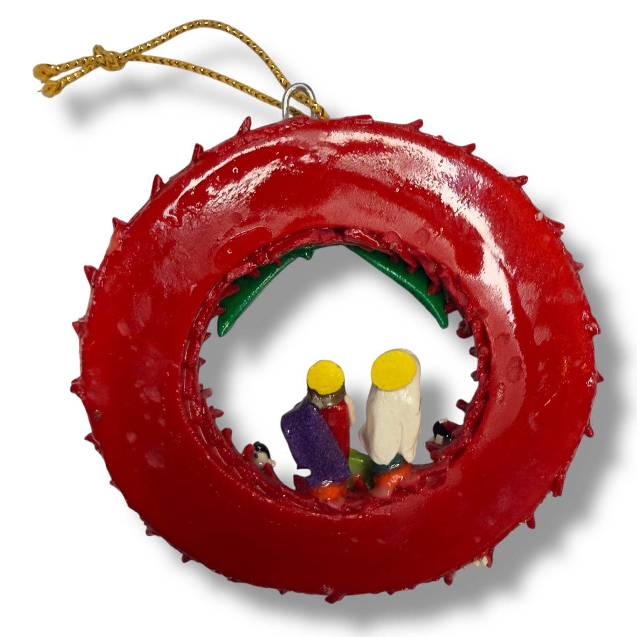 Peruvian Hand - Painted Ceramic Christmas Wreath Ornaments - From The Andes
