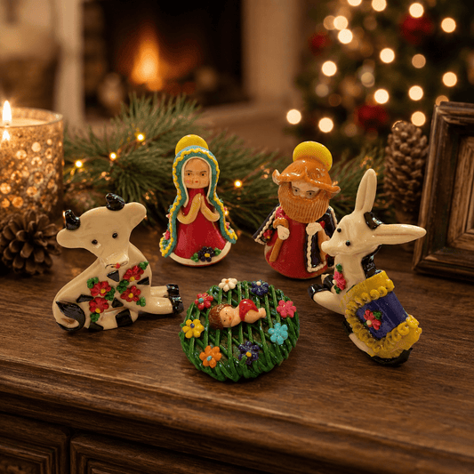 Peruvian Hand - Painted Dough Nativity Set - From The Andes