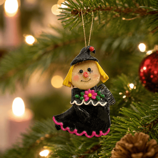 Peruvian Witch Christmas Ornament, Hand Painted Salt Dough - From The Andes
