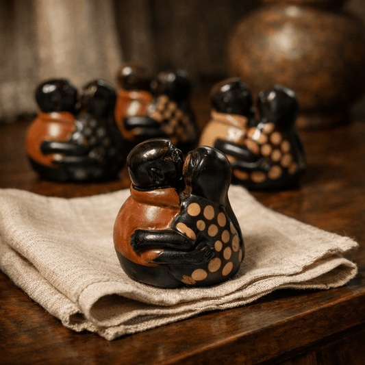 Signed Chulucanas Couple Figurine | Miniature Peruvian Ceramic Sculpture (2003) - From The Andes
