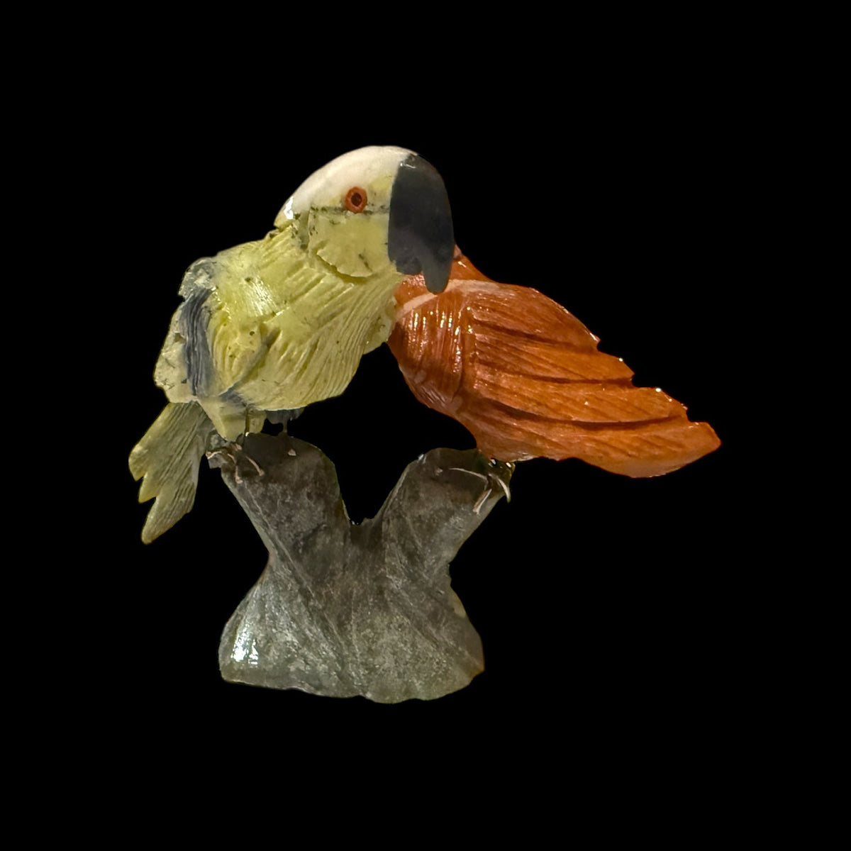 The Andean Duet: Hand - Carved Stone Macaws - From The Andes