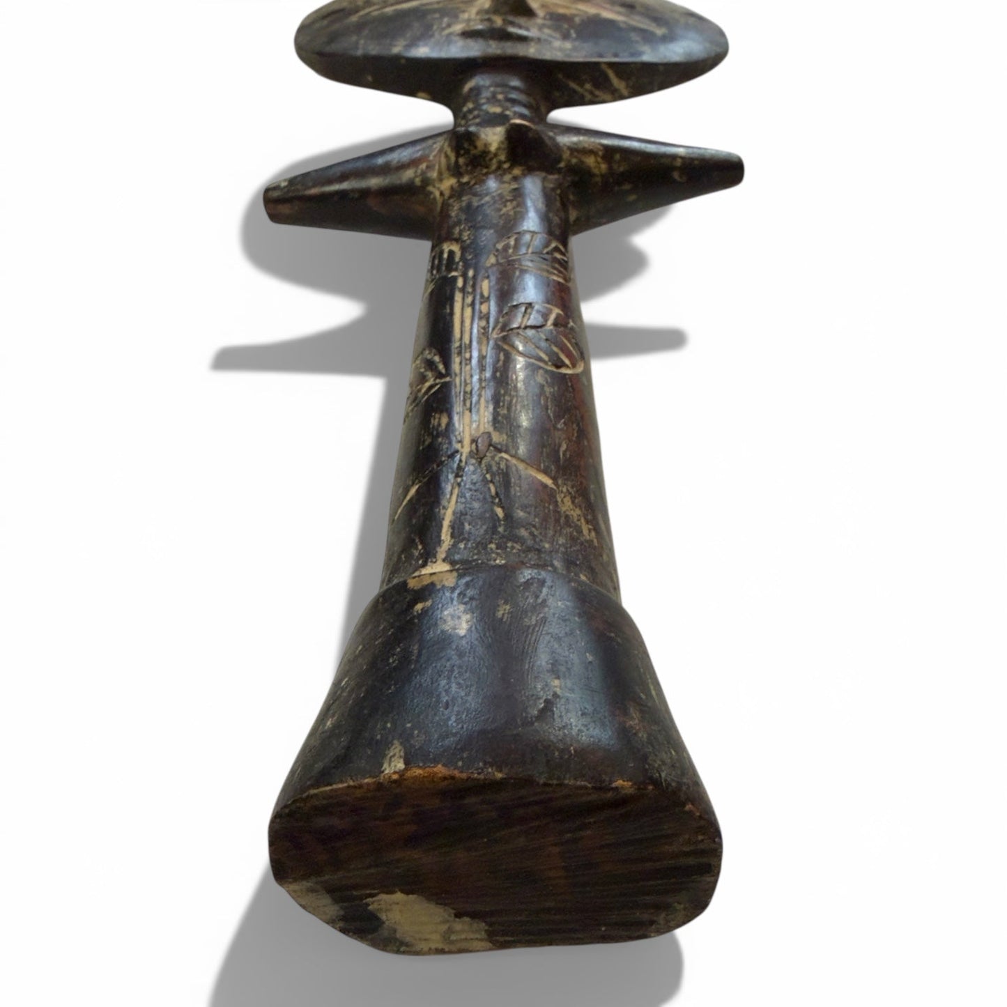 Vintage Double - Sided Akua’ba Figure (14.5") | Geometric Verso - From The Andes