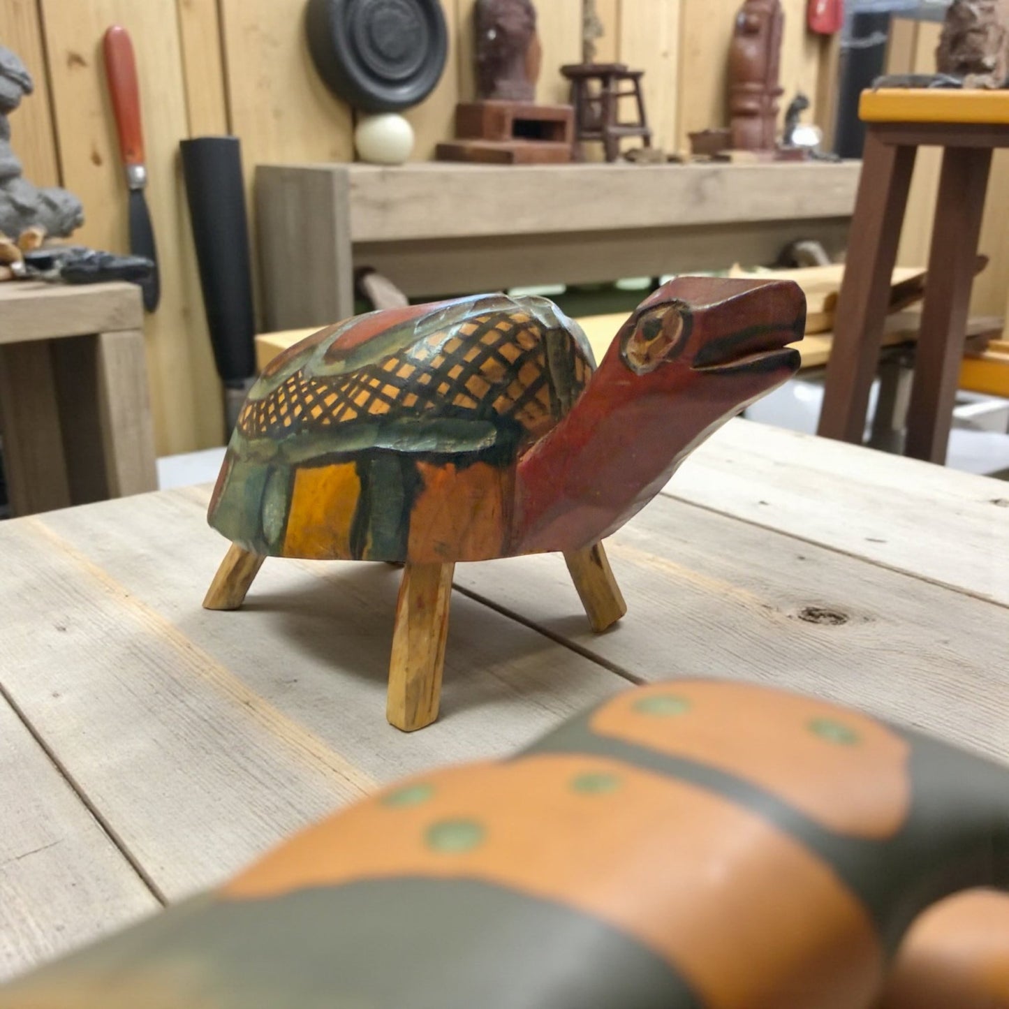 Vintage Guatemalan Hand - Carved Turtle Sculpture - From The Andes