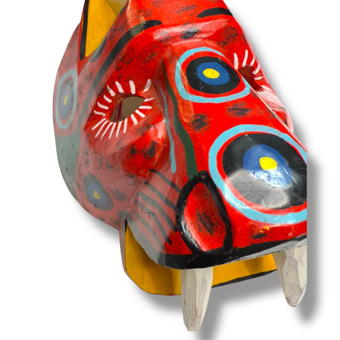 Vintage Guatemalan Red Jaguar Mask - From The Andes