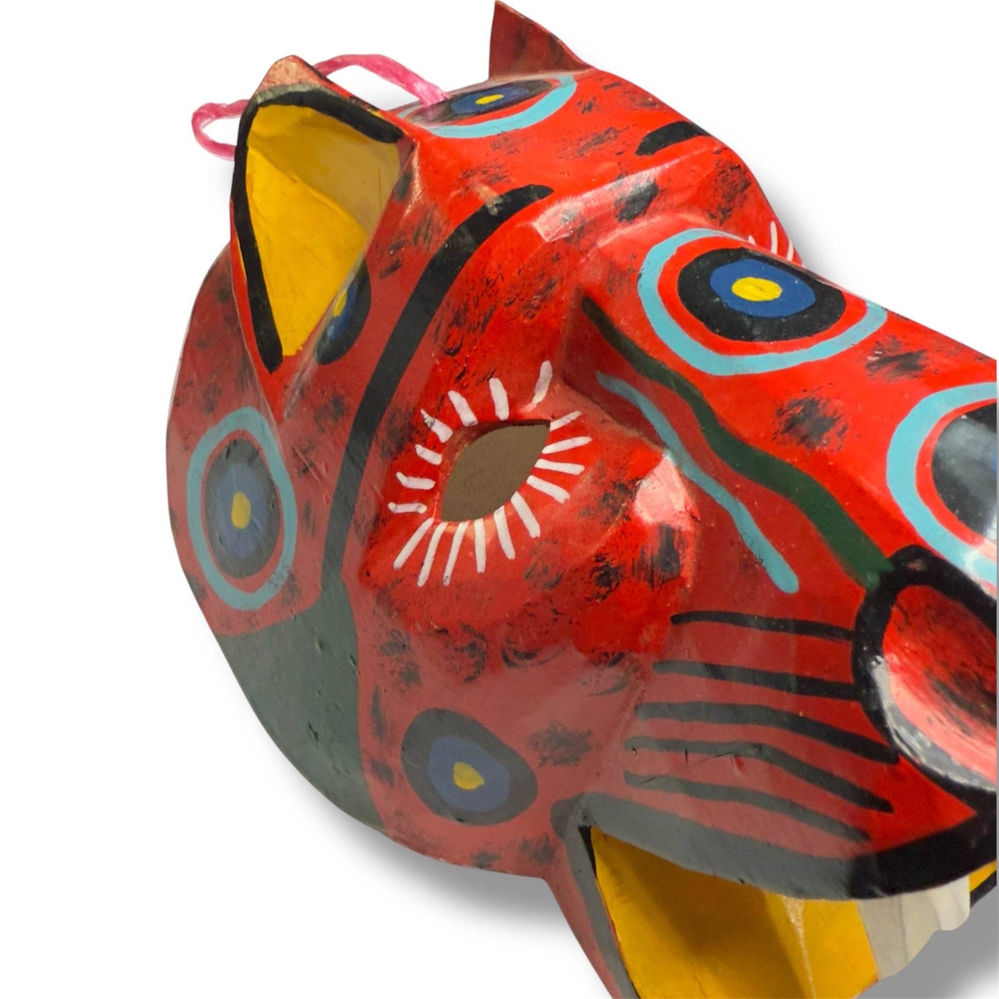 Vintage Guatemalan Red Jaguar Mask - From The Andes