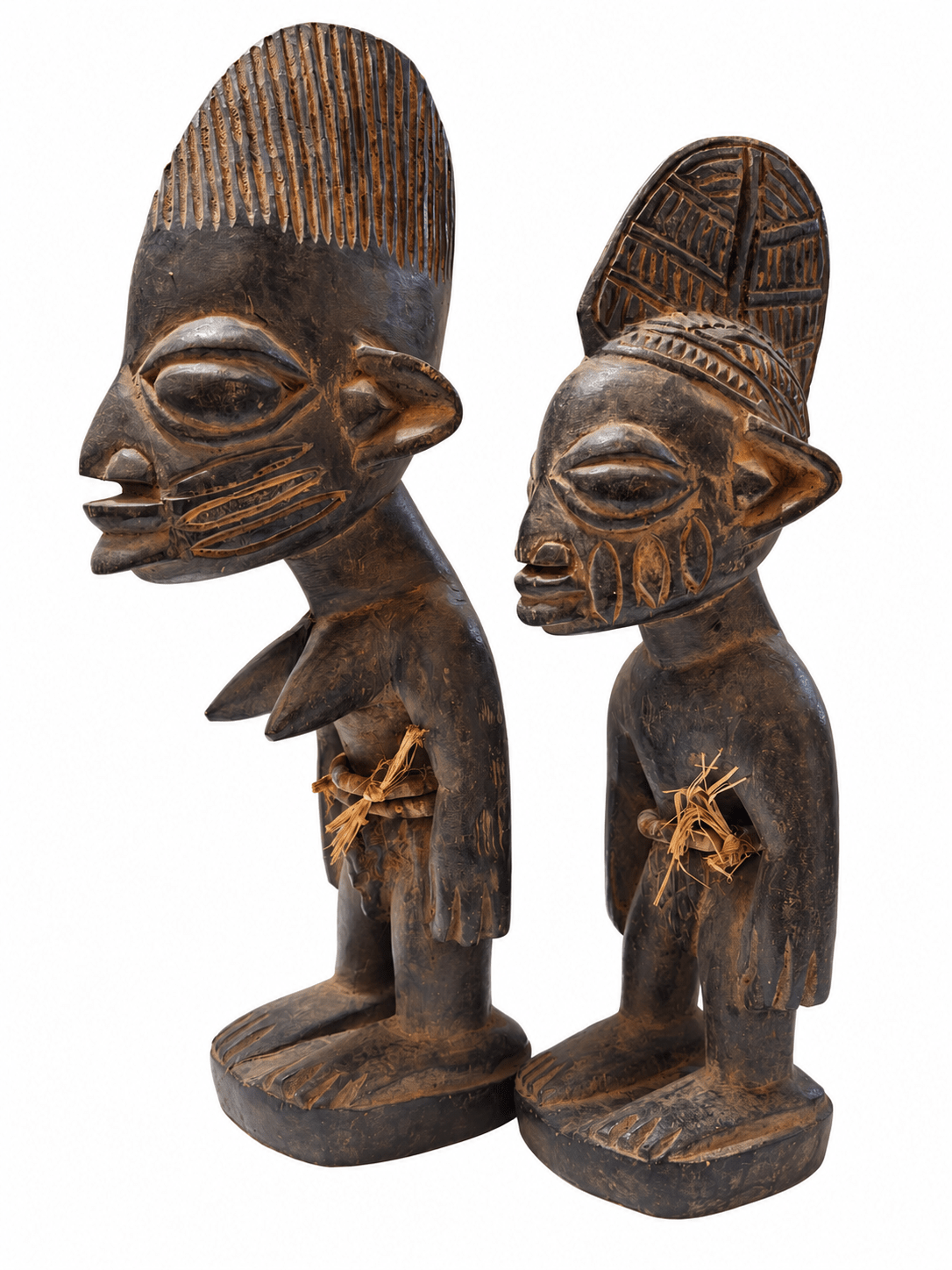 Yoruba-Style Twin Figures, Carved Wooden Pair - From The Andes