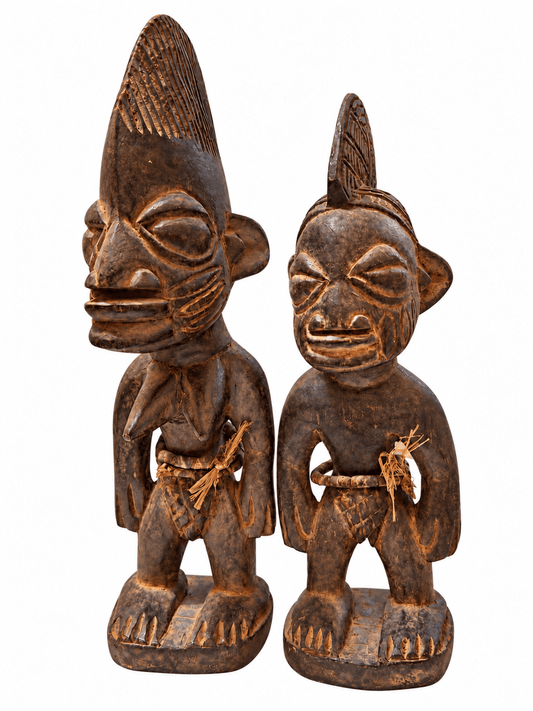 Yoruba-Style Twin Figures, Carved Wooden Pair - From The Andes