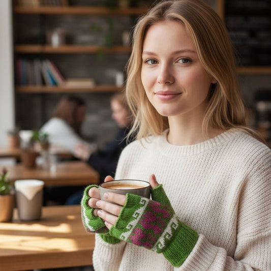 100% Alpaca Handwoven Fingerless Gloves - From The Andes