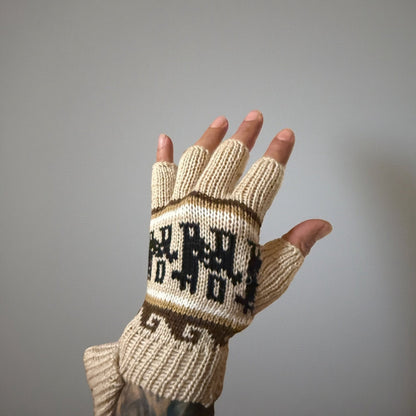100% Alpaca Handwoven Fingerless Gloves - From The Andes