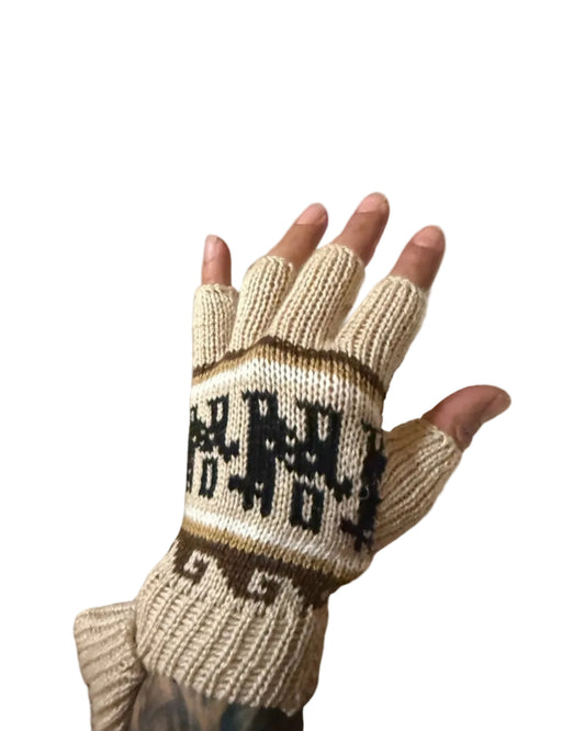 100% Alpaca Handwoven Fingerless Gloves - From The Andes