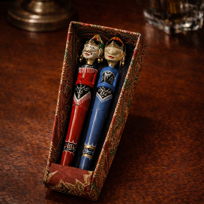 Indonesian Wayang Carved Wood Figures | Boxed Set of Two