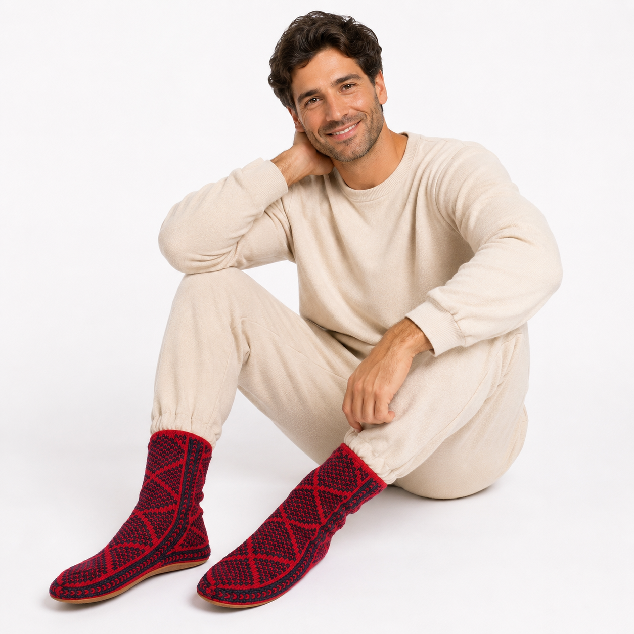Peruvian Hand-Knit House Slipper Socks with Suede Soles, Mukluk-Style