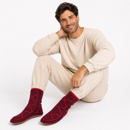 Peruvian Hand-Knit House Slipper Socks with Suede Soles, Mukluk-Style