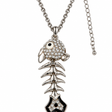 Silver-Tone Fishbone Pendant Necklace with Crystal Accents