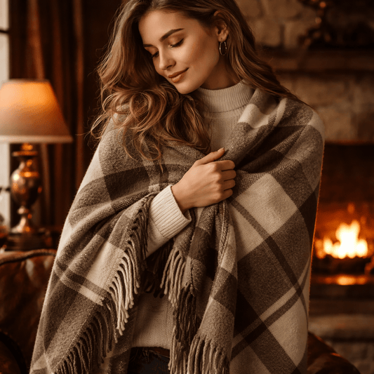 Alpaca Plaid Throw Blanket – Chocolate Brown & Cream | 60 x 70 - From The Andes