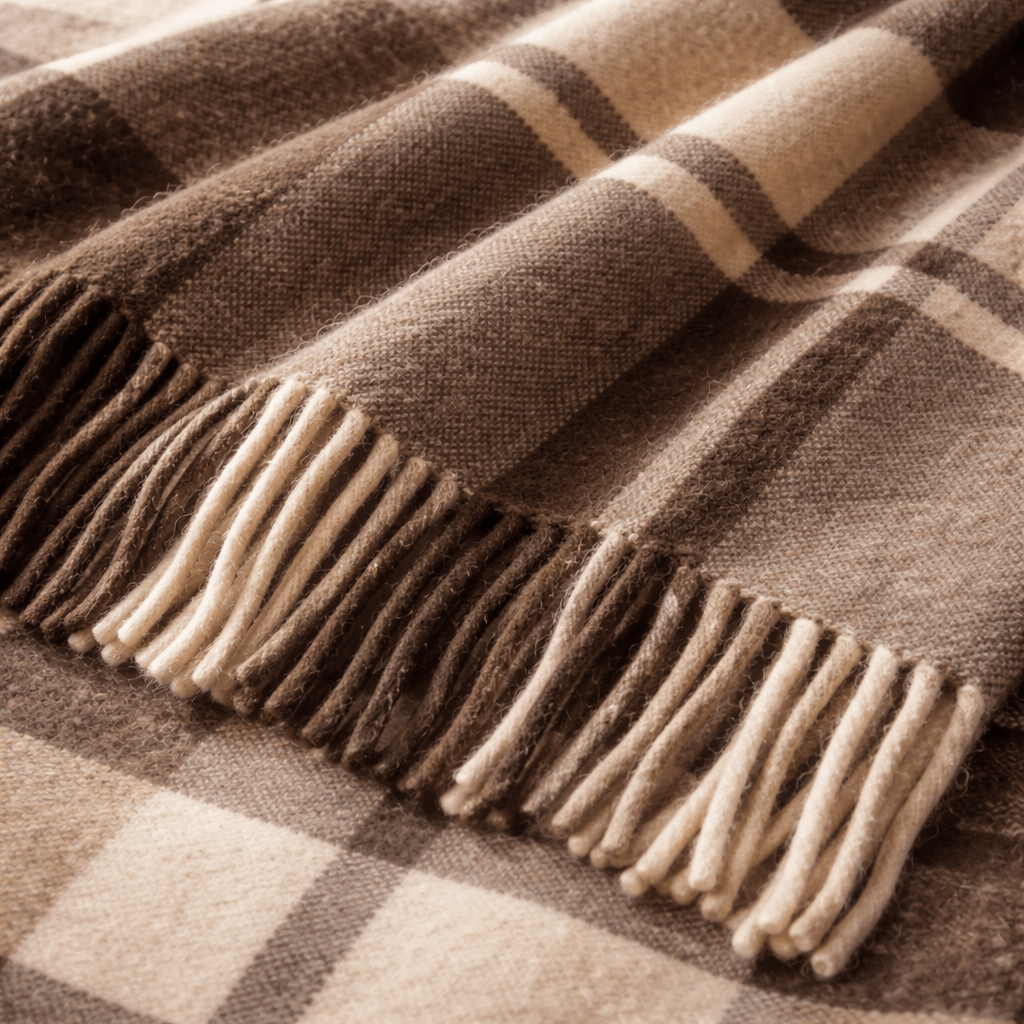 Alpaca Plaid Throw Blanket – Chocolate Brown & Cream | 60 x 70 - From The Andes