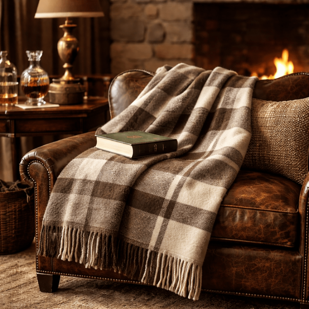 Alpaca Plaid Throw Blanket – Chocolate Brown & Cream | 60 x 70 - From The Andes