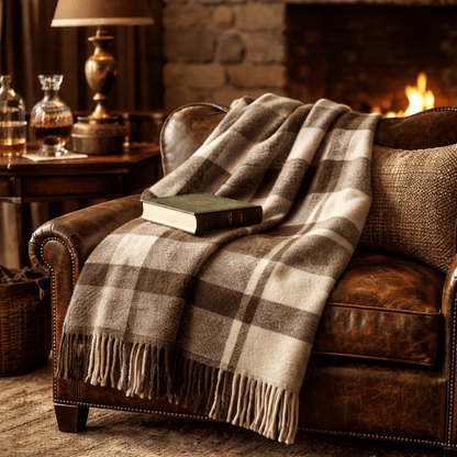 Alpaca Plaid Throw Blanket – Chocolate Brown & Cream | 60 x 70 - From The Andes