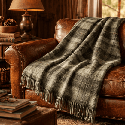 Alpaca Plaid Throw Blanket – Sage Green & Charcoal | 60 x 70 - From The Andes
