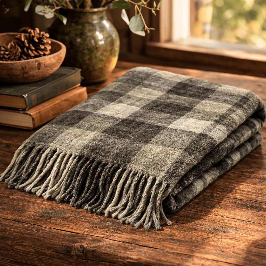 Alpaca Plaid Throw Blanket – Sage Green & Charcoal | 60 x 70 - From The Andes